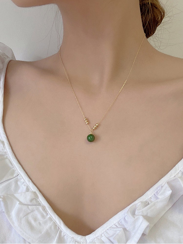 Buy Zoya Gems & Jewellery Natural Green Jade 8mm Beads Necklace Jadeite  Jewellery Fashion 18
